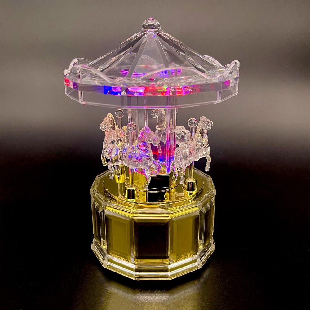 7963 Horse Carousel Music Box - LED Rotating Decorative Light-Up Wind-Up
